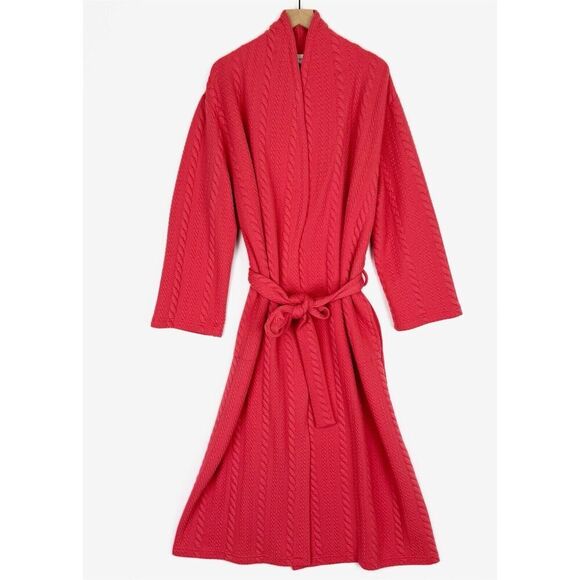 Diamond Tea Robe Womens 1X Plus Pink Cable Knit Floor length Belted Comfort Soft - Picture 1 of 15
